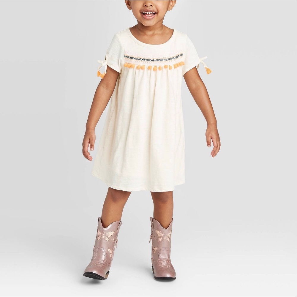 Art Class Embroidered Tasseled Knit Dress